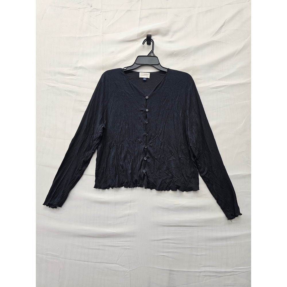 Universal Thread Womens Ribbed Lettuce Edge Cardigan Black Rayon Size 2XL